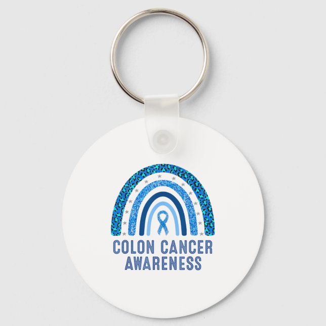 Chaveiro Colon Cancer Awareness Blue Ribbon Design (Frente)