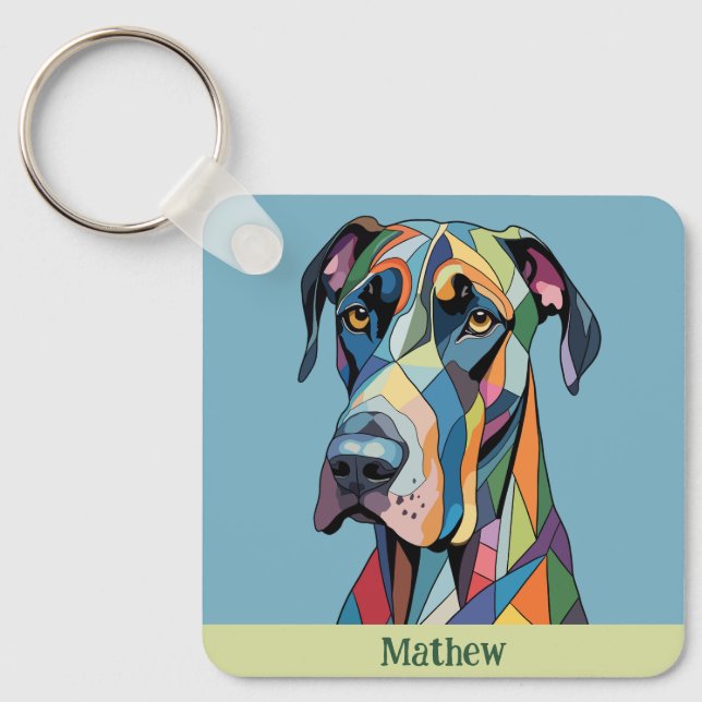 Chaveiro Colorful Cubist Great Dane  (Frente)