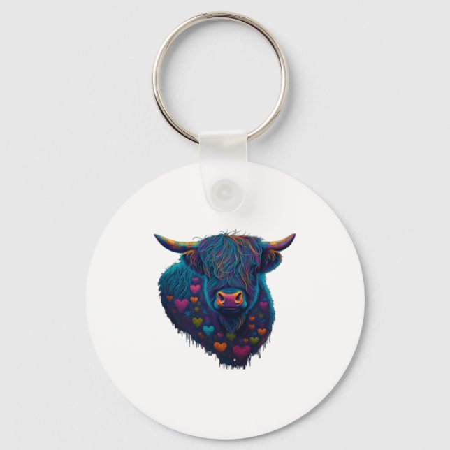 Chaveiro Colorful Highland Cow Valentines Day Farm Cow 2  (Frente)