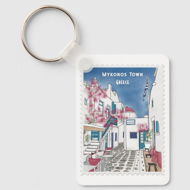 Chaveiro Colorful Mykonos Custom Greece Vacation Souvenir (Frente)