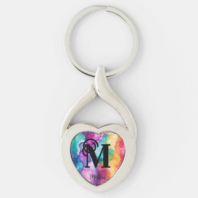 Chaveiro Colorida Aquarela Monograma arco-íris (Frente)