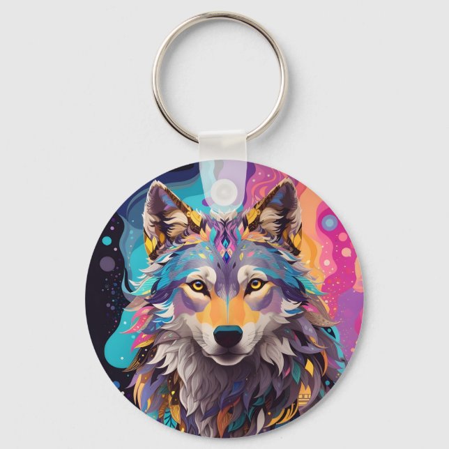 Chaveiro Colorida Cinza Wolf Neon Colors (Frente)