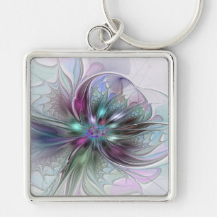 Chaveiro Colorida Fantasy Abstrato Moderna Flor Fractal