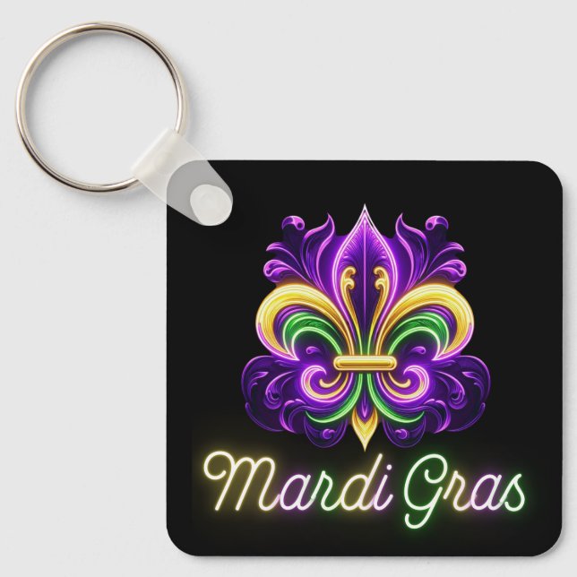 Chaveiro Colorida Neon Mardi Gras Fleur de lis (Frente)