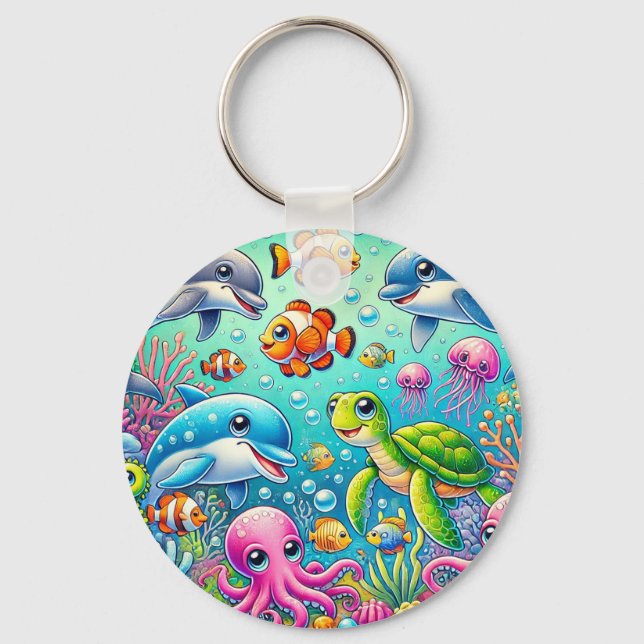 Chaveiro 🐠 Colorida Vida Marinha Subaquática Para Amantes  (Frente)