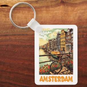 Chaveiro Colorido Amsterdam Vintage Holanda Canal Cidade 