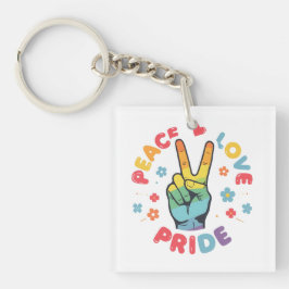 Chaveiro Colorido design com paz, amor e orgulho na mão