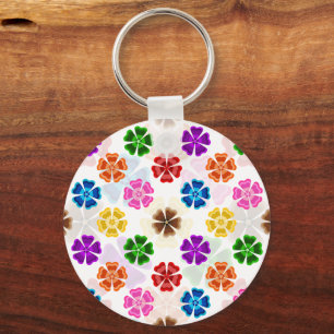 Chaveiro Colorido Design de Flores de Arco-Íris Retro Branc