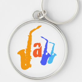 Chaveiro Colors of Jazz Sax Illustration Round Keychain 1