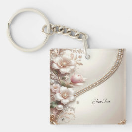 Chaveiro com Enfeites Florais e Pérolas