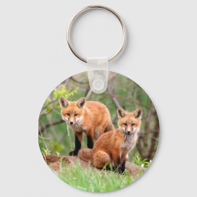 Chaveiro com fotografia de kits de raposa vermelha (Frente)