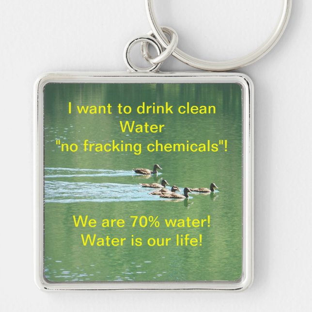 Chaveiro com fotografia de um lago e slogan (Frente)