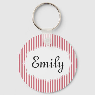 Chaveiro com riscas brancas e rosa personalizadas