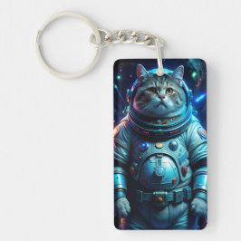 Chaveiro com um gato astronauta no espaço