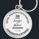 Chaveiro Comemorativa do 30º aniversário do Casamento Pérol<br><div class="desc">Presente de aniversário, seja casamento, aposentadoria, formatura, vinda da idade ou noivado, o texto é totalmente editável para se adequar à sua ocasião. Qualquer aniversário pode ser acrescentado a esta chaveiro comemorativa.</div>