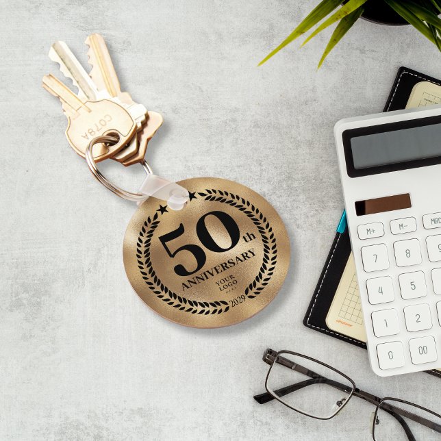 Chaveiro Comemorativa do 50º aniversário Dourado dos Negóci (50th Business Anniversary Gold Commemorative Keychain
)