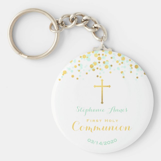 Chaveiro Communion Mint e Dourado Confetti (Frente)