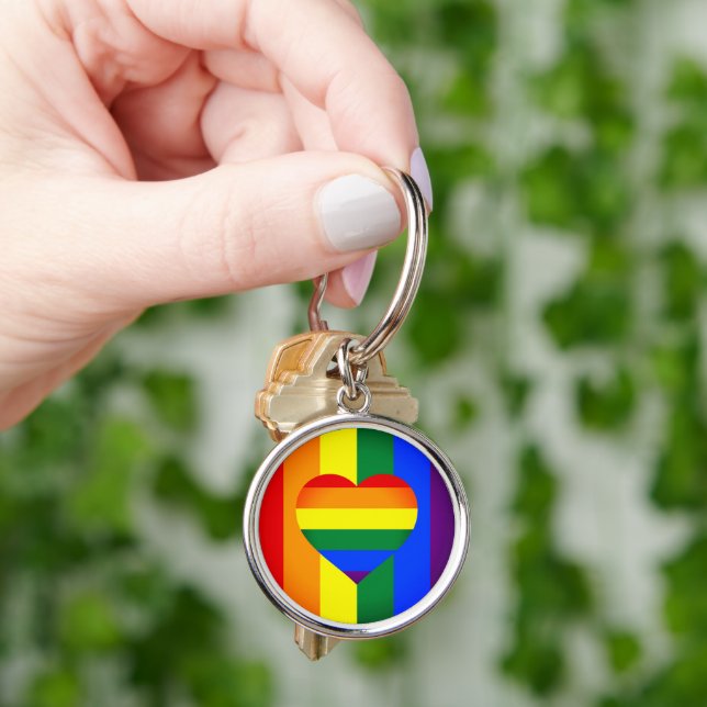 Chaveiro Comunidade Rainbow Heart & Pride Rainbow Flag /LGB (Mão)