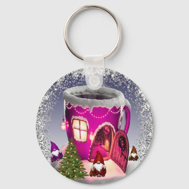 Chaveiro con casa en forma de taza con enanos (Frente)