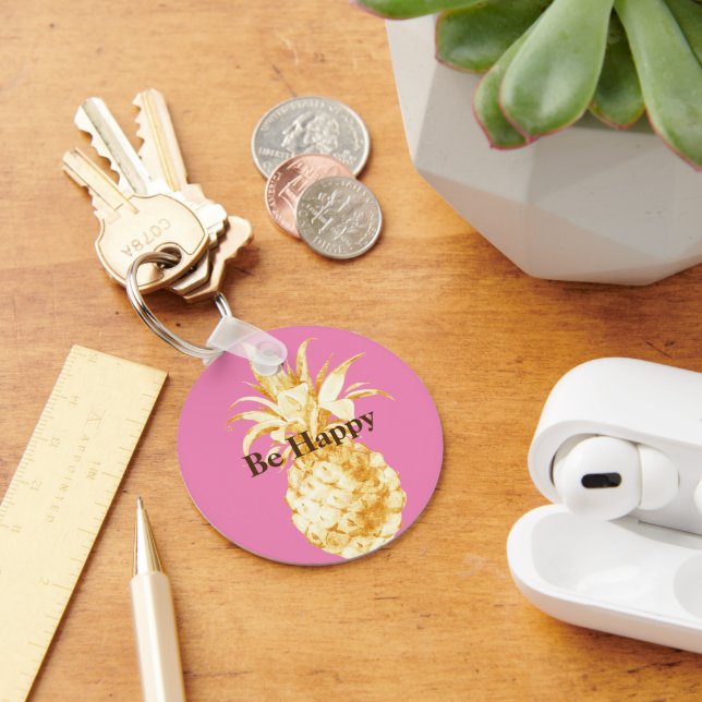Chaveiro Confetti de abacaxi Dourado amarelo-rosa (Mesa)