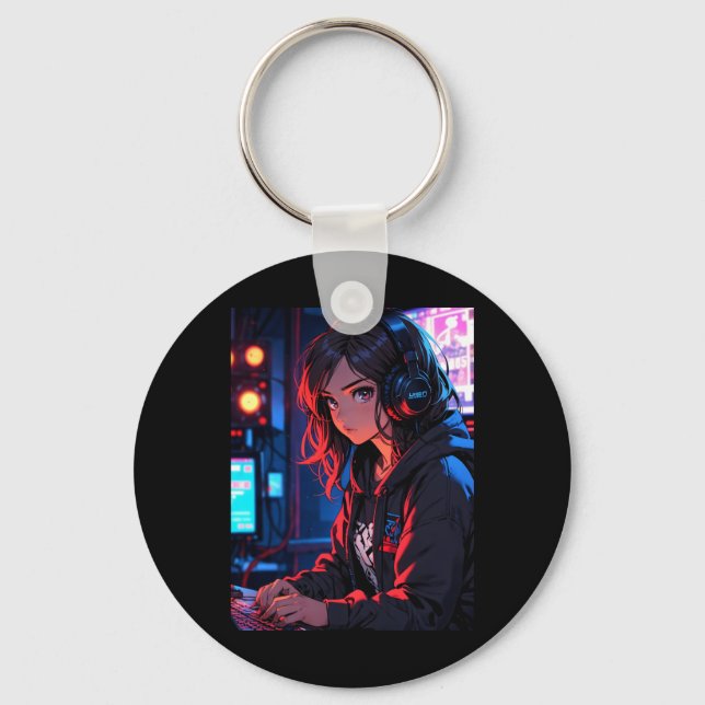 Chaveiro Configuração de Streaming Cyberpunk de Garota de A (Frente)
