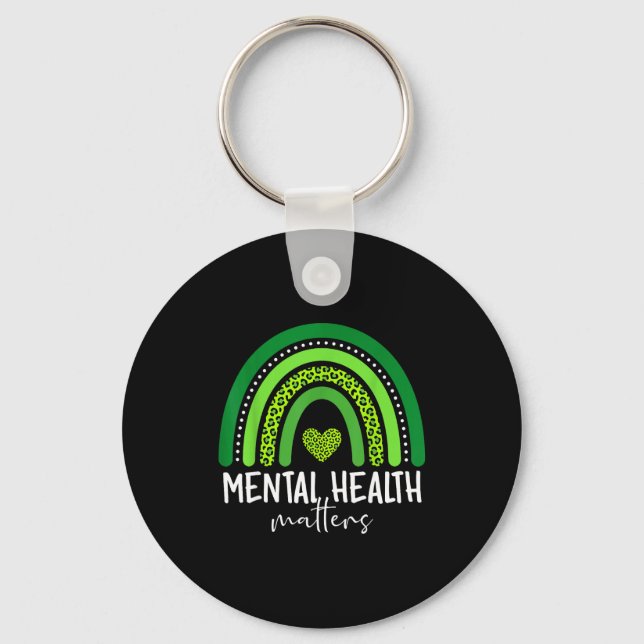 Chaveiro Consciência da saúde mental cérebro arco-íris verd (Frente)