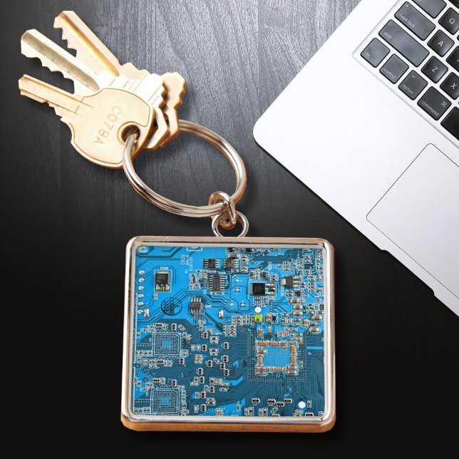 Chaveiro Conselho do circuito do Geek do computador azul (Criador carregado)