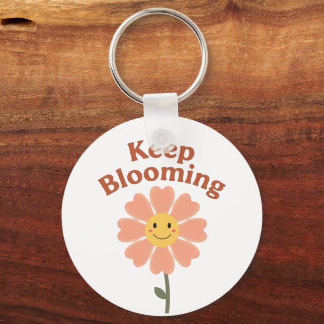 Chaveiro "Continue Florescendo" Flor Retro Sorridente (Frente)