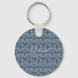 Chaveiro Convite com Padrão Floral em Aquarela Azul Elegant