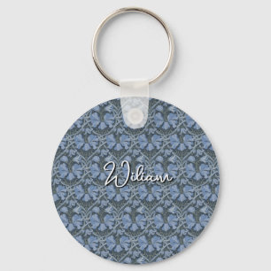 Chaveiro Convite com Padrão Floral em Aquarela Azul Elegant