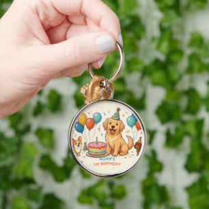 Chaveiro Convite de Aniversário de Cachorrinho Golden Retri