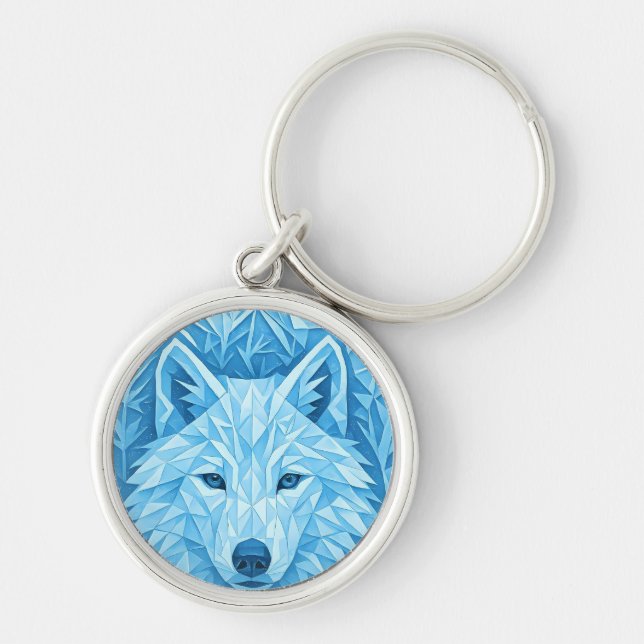 Chaveiro Cool Blue Geometric Wolf Low Poly Abstract Art (Frente)