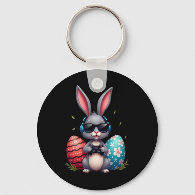 Chaveiro Cool Bunny With Sungl And Video Games Decor Easter (Frente)