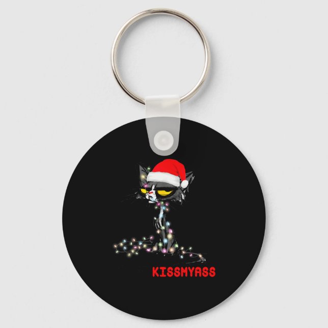 Chaveiro Cool Cat Hat Merry Kiss My Christmas  (Frente)