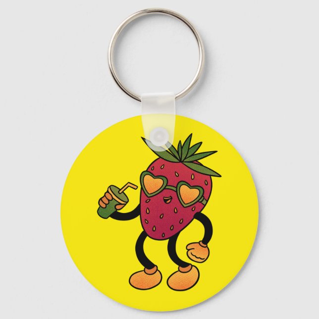 Chaveiro Cool Groovy Strawberry with Heart Sunglasses and D (Frente)