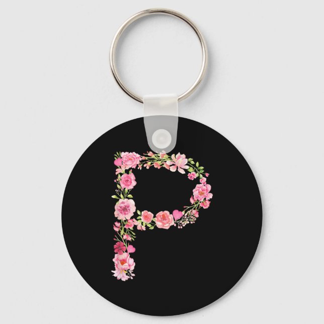 Chaveiro Cool Initial Alphabet Monogram Flowers Floral Lett (Frente)