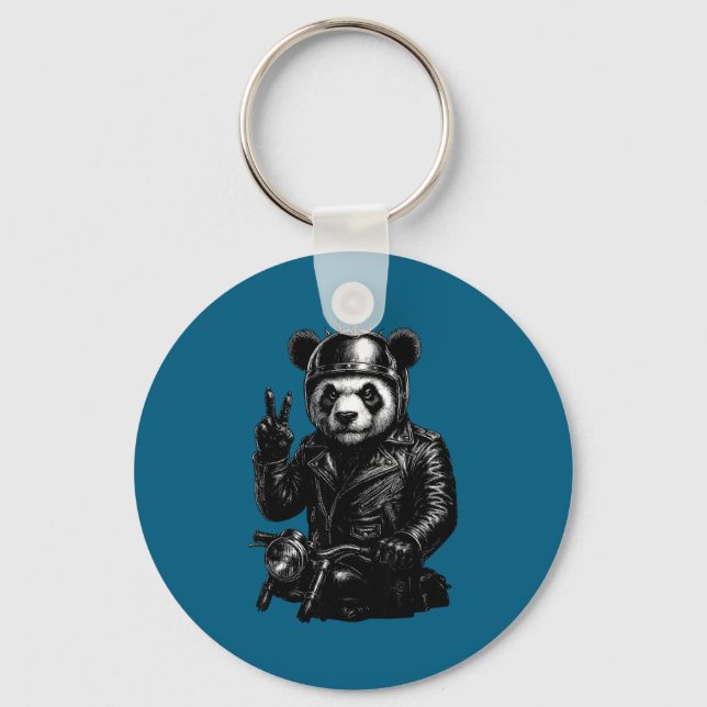 Chaveiro Cool Panda Punk Peace Sign Motorcycle  (Frente)