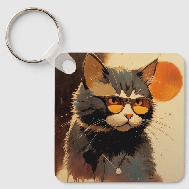 Chaveiro Cool Streetwear Graffiti Cat with Sunglasses  (Frente)