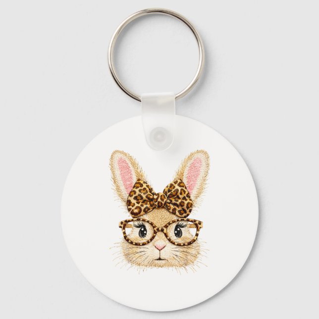 Chaveiro Coquette Páscoa coelho fofo com óculos e leopardo (Frente)