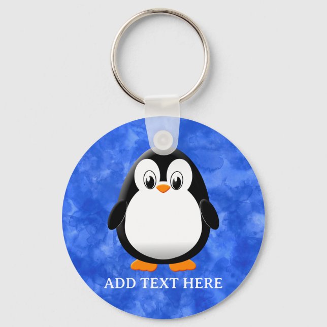 Chaveiro Cor Azul-Azul Personalizada Do Cartoon Pinguim (Verso)