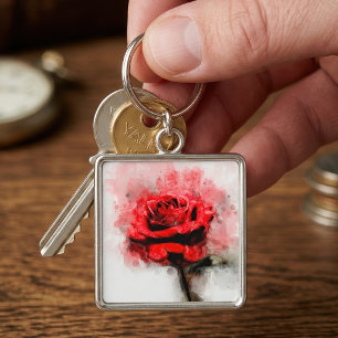 Chaveiro Cor da água da flor da rosa vermelha - wb
