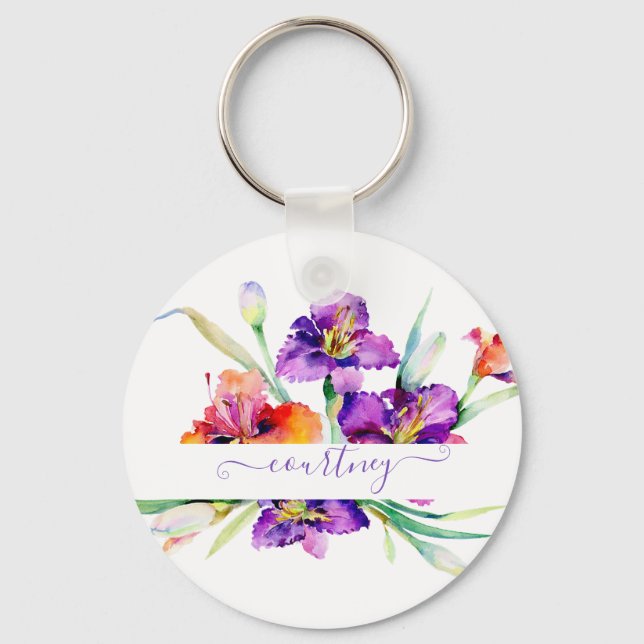 Chaveiro Cor d'água roxa Iris personalizada (Frente)