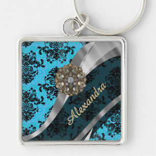 Chaveiro Cor damasco azul bonito personalizada