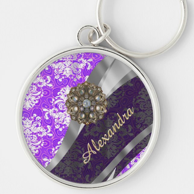 Chaveiro Cor damasco bonito e roxa personalizada (Frente)