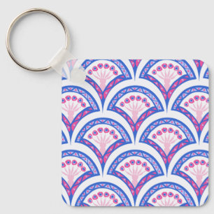 Chaveiro cor damasco floral azul