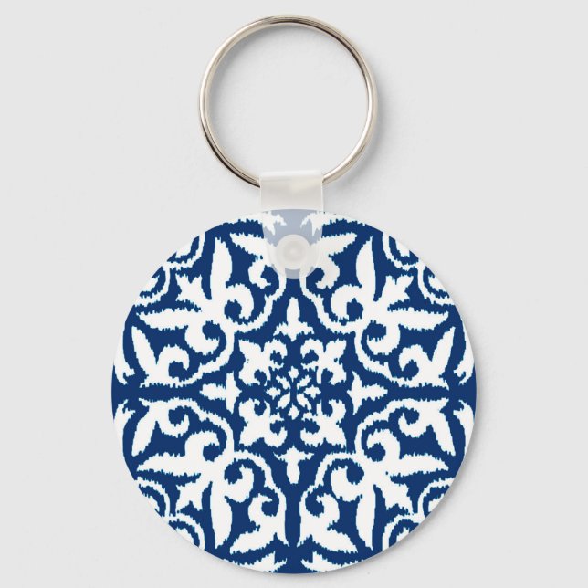 Chaveiro Cor damasco Ikat - Azul Cobalto e Branco (Frente)