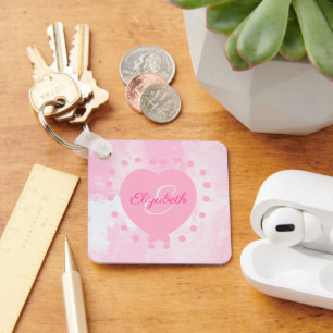 Chaveiro Cor de Água Inicial do Monograma de Coração Rosa G