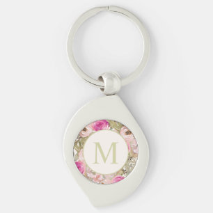 Chaveiro Cor de Água Rosa Floral Sage Verde Deixa Monogram