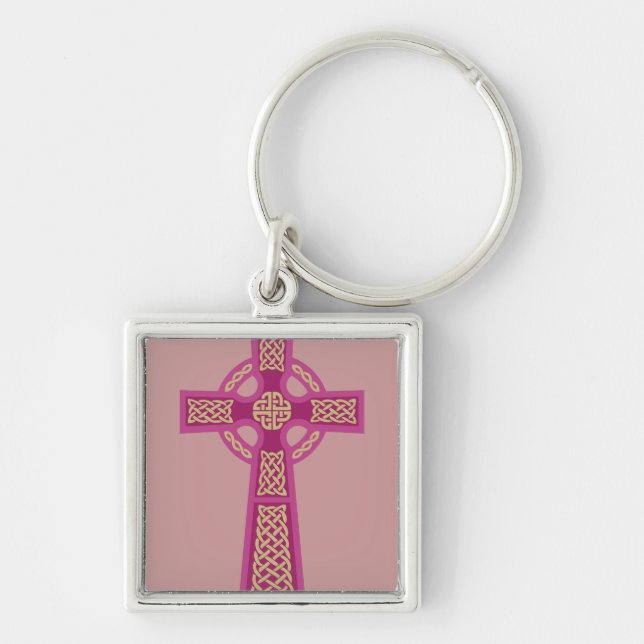 Chaveiro cor-de-rosa da cruz celta (Frente)