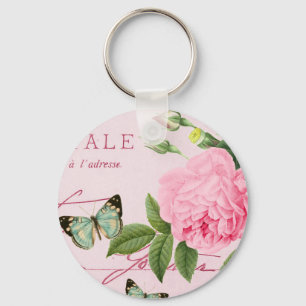 Chaveiro cor-de-rosa do vintage floral no rosa